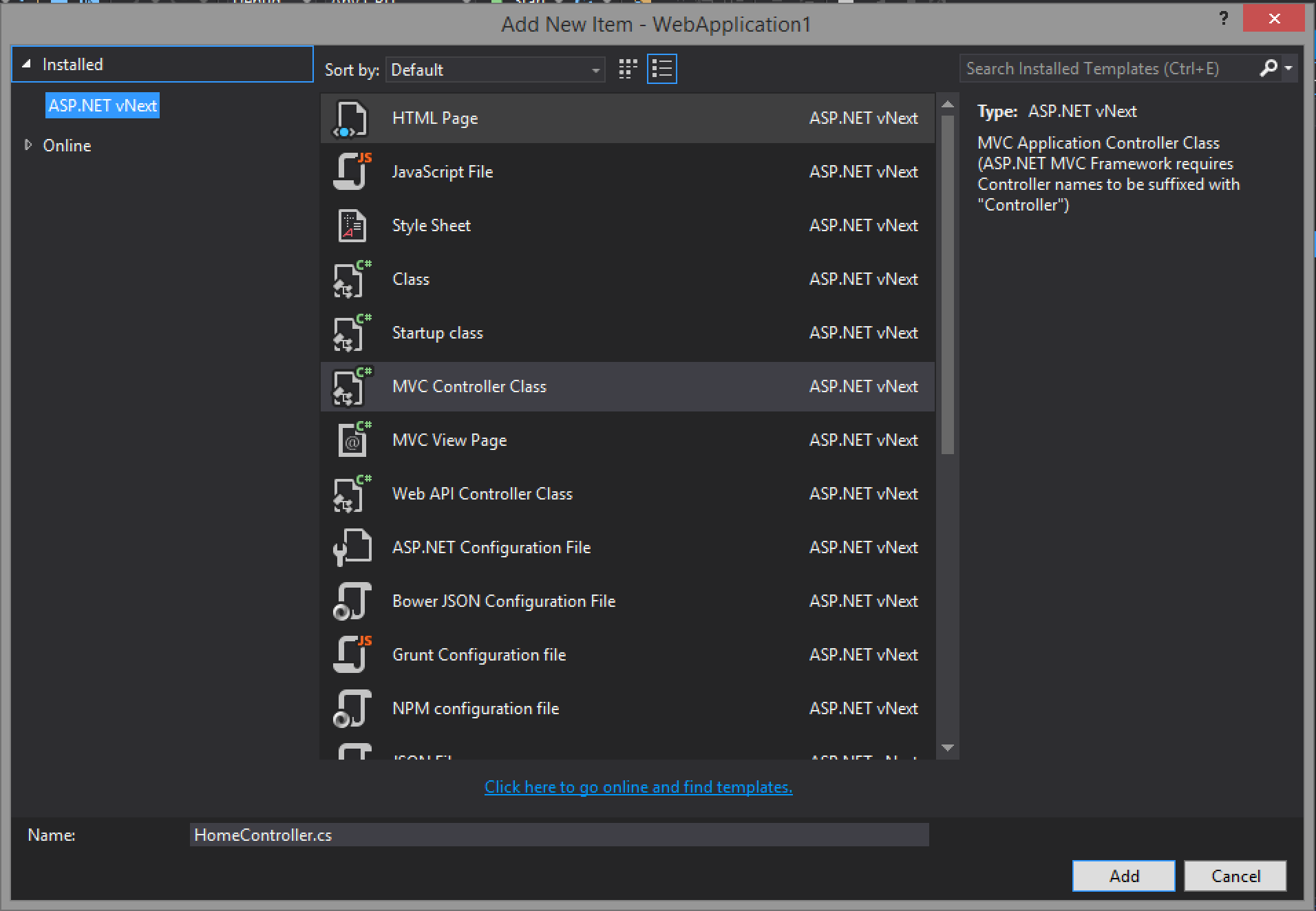 Visual Studio Add New Item