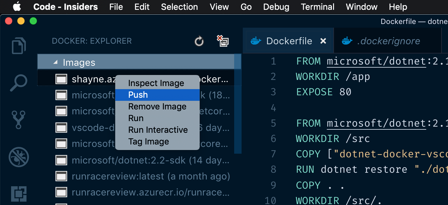 docker image right-click