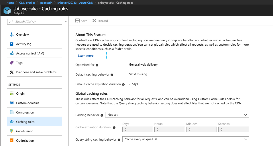 cache settings